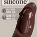 A cross-section of the King Cock Elite Thick 8 Inch Dual Density Dark Tone Silicone Dildo shows labels for its silky soft outer skin (1) and ultra stiff inner shaft (2), illustrating lifelike dual density layers.