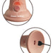 Close-up images of the King Cock Elite Thick 8 Inch Vibrating Dual Density Silicone Dildo show its flesh-toned silicone, a power button at the base, and a charging port with cable, both highlighted by circular zoom-in views for detail.