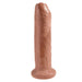 The King Cock Uncut 7 Inch Medium Tone Suction Cup Dildo with Moving Foreskin stands upright against a plain white background, featuring lifelike details such as a veined texture and realistic uncut design.