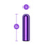 The Kool Vibes Powerful Rechargeable Mini Bullet, a small purple cylinder, stands upright. It’s travel-friendly, measuring 2.5" tall by 0.7" wide, with dimensions shown beside and above it on a white background.