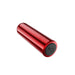 The Kool Vibes Rechargeable Mini Bullet - Red by Blush is a red cylindrical device, featuring a black circular control panel with a power button symbol on the end. This travel-friendly gadget boasts a classic shape and is placed against a white background.