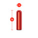 The Blush Kool Vibes Rechargeable Mini Bullet - Red, a compact red cylindrical object with a classic shape, is displayed on a white background. Measuring 2.5 inches in height and 0.7 inches in diameter, this travel-friendly item features measurement markers indicated by red lines and text.