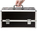 Lockable Sex Toy Storage Case Large Double Tiered - Black with a hand on the handle