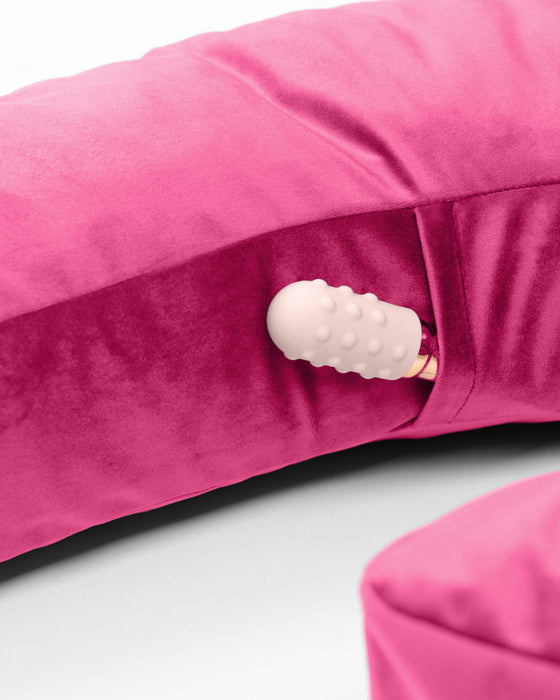 Liberator Lune Toy Mount Sex  Pillow - Pink showing inner pocket with white vibe 