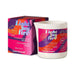 A 65g (2.2 oz) white jar of Light My Fire Coconut Scent Sensual Massage Candle sits by its vibrant box with pink, orange, and purple patterns. Perfect for temperature play and sensual massages.