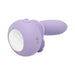 The Lilac Licks Clitoral & G-Spot Vibrator with Tongue Tease, a purple silicone device with a curved handle, round reflective end, and two metallic contact points, is displayed against a white background.