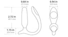 Line drawing of a curved object resembling the Lovense Bluetooth App Controlled Vibrating Anal Plug, showing measurements: 2.72 in (69.1 mm) height, 1.15 in (29.4 mm) base, 0.84 in (21.5 mm) width, 0.94 in (23.9 mm); two angles indicated.