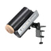 The Lovense Solace Pro AI Powered Thrusting Masturbator, in black and silver with a flesh-colored opening, features side control buttons and an adjustable clamp mount for hands-free pleasure on any surface. Remote control included.