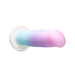 The Lucky Sparkle Lightly Textured 8 Inch Silicone Suction Cup Dildo, made from body-safe silicone, features a pastel blue, purple, and pink gradient and a white suction cup base. Photographed on a white background.