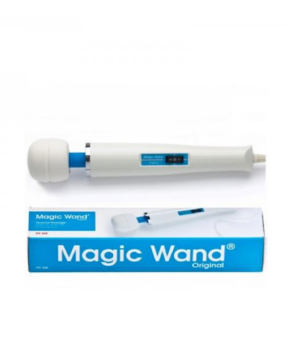 Magic Wand The Original Ultra Powerful Wand Vibrator next to box 