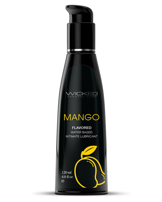 Wicked Aqua Mango Flavored Water Based Lubricant 4 oz black bottle yellow writing 