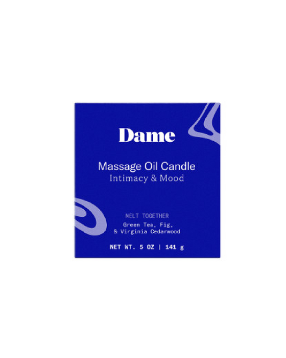 Dame Melt Together Massage Oil Candle blue product box 