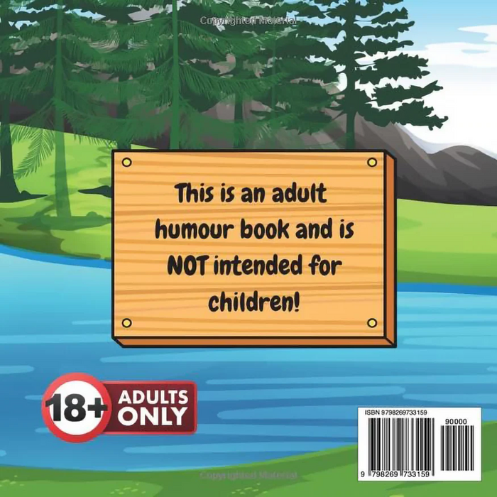 A wooden sign by a river and trees reads: "My Beaver Hates Wood Adult Humor Book by Jen Jenivive is NOT for children!" An "18+ Adults Only" warning makes this a perfect novelty gift for fans of cheeky humor, plus an ISBN barcode is included.