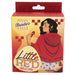 Packaging for "Little Red Discreet Powerful Bullet Vibrator" from Toy Natalie's Box features an illustrated dark-haired woman in a red cape holding a discreet vibe, set against a red and gold patterned background for a stylish look.
