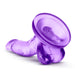 The Naturally Yours Small Realistic 4 Inch Purple Mini Dildo is a translucent silicone toy with a realistic shape, textured details, and a suction cup base—ideal for beginners exploring strap-on play and new sensations.