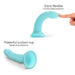 The Nightfall Smooth 7 Inch Teal Glitter Silicone Dildo with Suction Cup is shown, featuring a bendable shape for prostate or g-spot pleasure and strong suction cup base for hands-free pegging play.