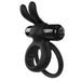 The O Hare Deep Rumbling Vibrating Beginner Couples' Cock Ring is a sleek black silicone ring with dual loops and bunny ear extensions, featuring a removable bullet for powerful vibration—perfect for couples seeking enhanced pleasure.
