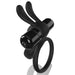 The O Hare Deep Rumbling Vibrating Beginner Couples' Cock Ring, in black silicone with a bullet and two bunny ear-shaped extensions for shared pleasure, is shown against a white background.