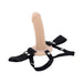 The Our First Hollow Strap-On Dildo + Harness Set - Vanilla features a realistic, vanilla-toned hollow dildo with adjustable black straps and silver fasteners, perfect for comfortable use and suitable for those with erectile dysfunction.