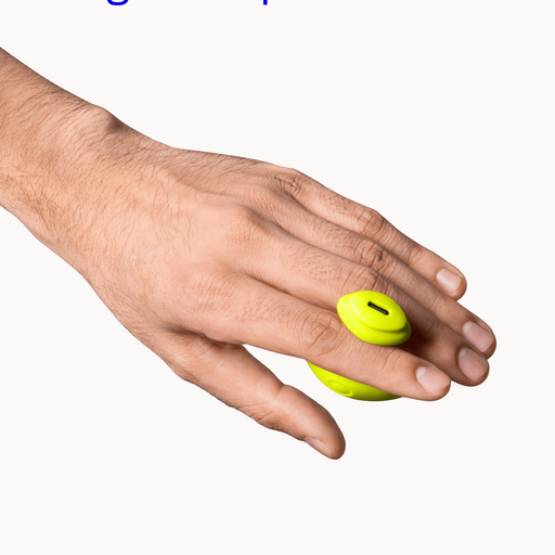 Lime green silicone finger vibrator worn on a hand, featuring a compact, ergonomic design for precise stimulation.