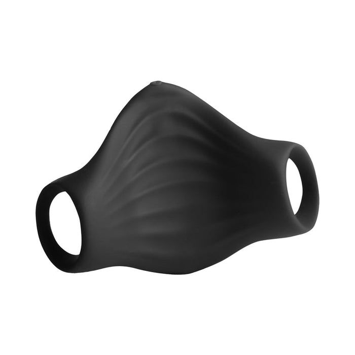 The Palm Vibrating Versatile & Accessible Masturbator, made from body-safe silicone with a contoured design and two loops, is shown on a white background.