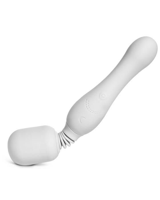 A modern handheld Pepper Pamper Massage Wand with an ergonomic design, featuring a flexible neck and a smooth, rounded head, isolated on a white background. It's designed for full-body massage.
