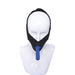 A white mannequin head displays the Pivot Chin Dildo Face Sitting Strap On Harness, featuring a black chin strap and blue protruding mouthpiece.