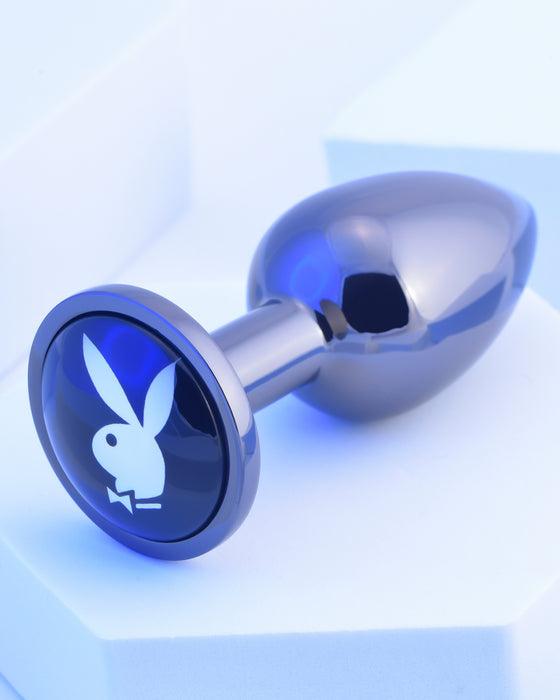 Playboy Tux Small Metal Hematite Anal Plug with Bunny Logo Base