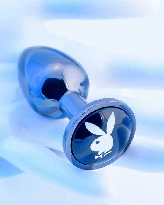 Playboy Tux Small Metal Hematite Anal Plug with Bunny Logo Base