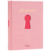 The pink hardcover "Pleasure: The Keys to Female Sensual Delights" features a sex-positive guide and a front cover keyhole cutout revealing a red pattern underneath.