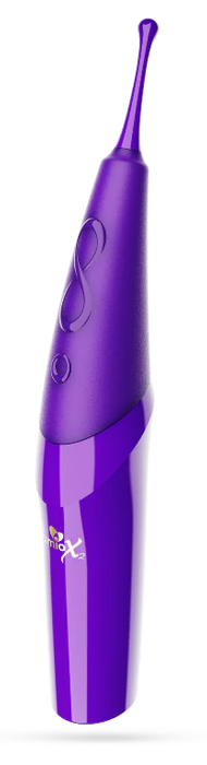 A purple Zumio X2 Rotating Clitoral Stimulator featuring a slim, tapered SpiroTip and ergonomic handle, designed for precise stimulation.