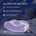 The Pulse Pad Squishy Silicone External Vibrator with Remote is shown wet, emphasizing its USB rechargeability, IPX7 waterproofing for bath or shower use, and compact design for travel. A relaxing bath scene appears blurred in the background.