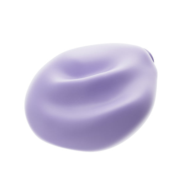 The Pulse Pad Squishy Silicone External Vibrator with Remote is a glossy, light purple, irregularly shaped toy with a soft indented surface for gentle external stimulation, shown against a white background.