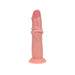 The Realrock Sliding Skin Dual Density Silicone Dildo 6 Inches – Vanilla features realistic textures and a flared base, crafted from dual density silicone and shown against a white background.