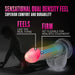 A graphic of the Rainbow Rave Slim Glow in the Dark 6.5 Inch Silicone Dildo shows soft and firm dual-density sections, labeled "Feels like the real thing" and "Flexible for realism." Text above reads: "Sensational Dual Density Feel. Harness compatible.