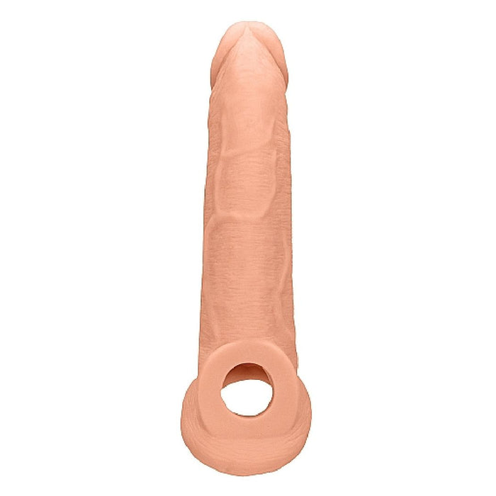Realrock 9 Inch Penis Extender Sleeve with Ball Strap - Vanilla