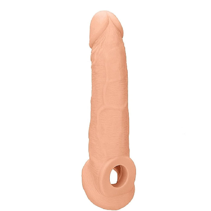 Realrock 9 Inch Penis Extender Sleeve with Ball Strap - Vanilla