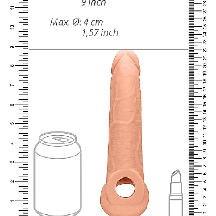 Realrock 9 Inch Penis Extender Sleeve with Ball Strap - Vanilla