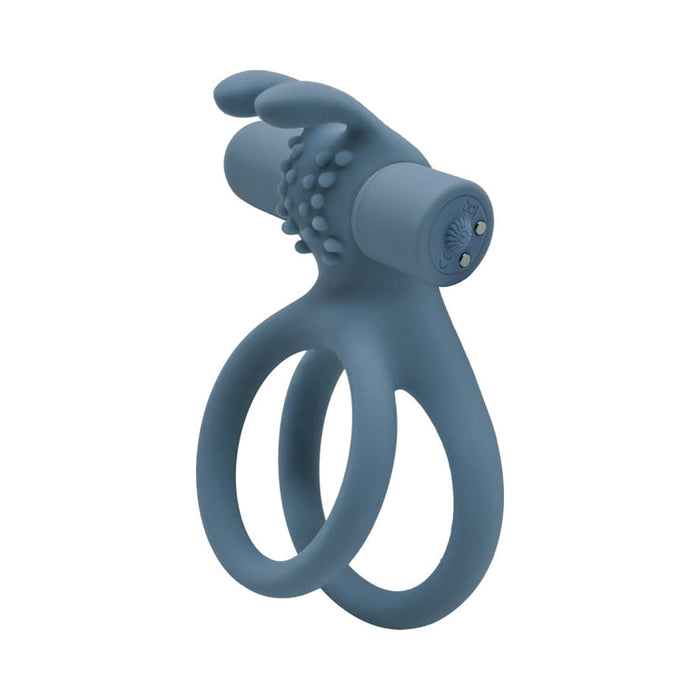 The Rockin' Rumbler Stretchy Vibrating Penis Enhancers Set of 3 features blue silicone rings with two loops, a textured top, and a rechargeable bullet for enhanced intimacy.