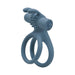 The Rockin' Rumbler Stretchy Vibrating Penis Enhancers Set of 3 features blue silicone rings with two loops, a textured top, and a rechargeable bullet for enhanced intimacy.