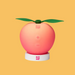 The Romp Pink Peach Pleasure Air Clitoris Stimulator is a round, peach-shaped beginner-friendly toy with green leaves on top, a white base, and "ROMP" logo on both parts, shown against a solid yellow background.