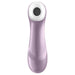 The Satisfyer Pro 2 Waterproof Pressure Wave Clitoral Stimulator in lilac features a rounded design with a white circular opening for targeted clitoral stimulation.