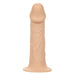 A Performance Maxx Realistic Hollow Dildo Silicone Strap-on Penis Extension (Light) by CalExotics standing upright on a white background, designed to resemble a human penis with detailed textures and realistic veins.
