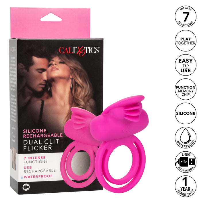 Silicone Dual Clit Flicker Vibrating Cock Ring for Couples