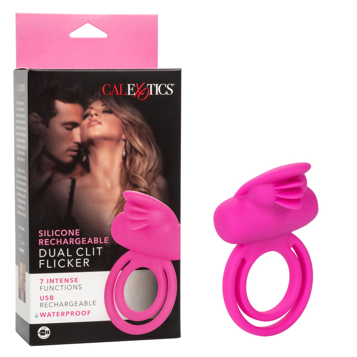 Silicone Dual Clit Flicker Vibrating Cock Ring for Couples