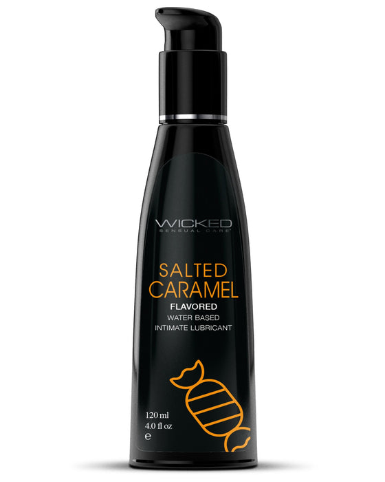Wicked Aqua Salted Caramel Flavored Water Based Lubricant 2oz black bottle 