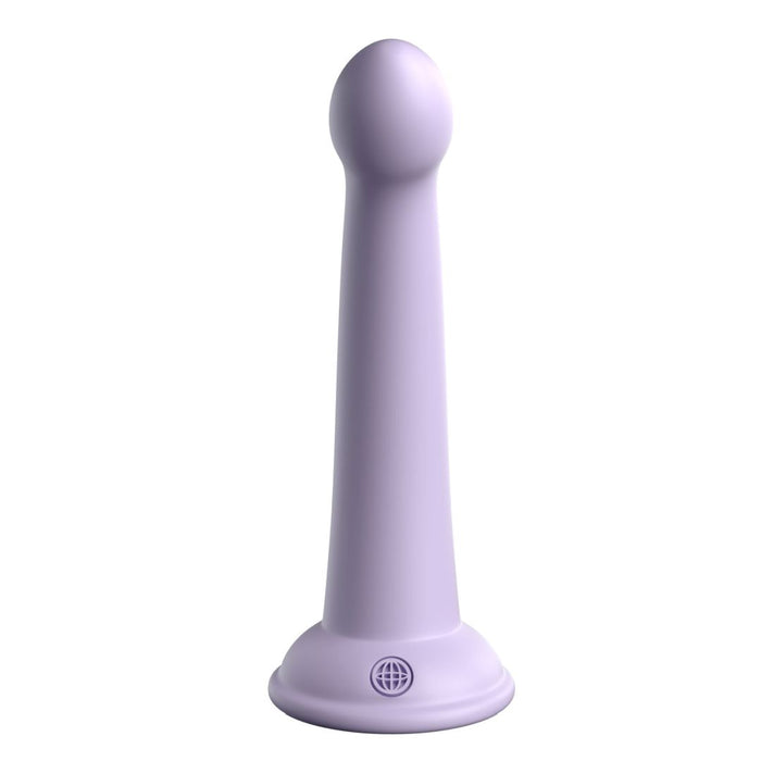 The Secret Explorer 6 Inch G-Spot & Prostate Tapered Purple Silicone Dildo, featuring a smooth, rounded design and flared base, appears in lavender platinum-cured silicone against a white background.