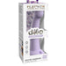 A packaged Secret Explorer 6 Inch G-Spot & Prostate Tapered Purple Silicone Dildo, visible through a clear window. The box highlights its platinum-cured, body-safe silicone construction.