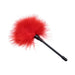 A red feather duster with a fluffy head and black handle, ideal for the Sensual Scarlet Nights Beginner Bondage Collection for Curious Couples, shown on a white background.