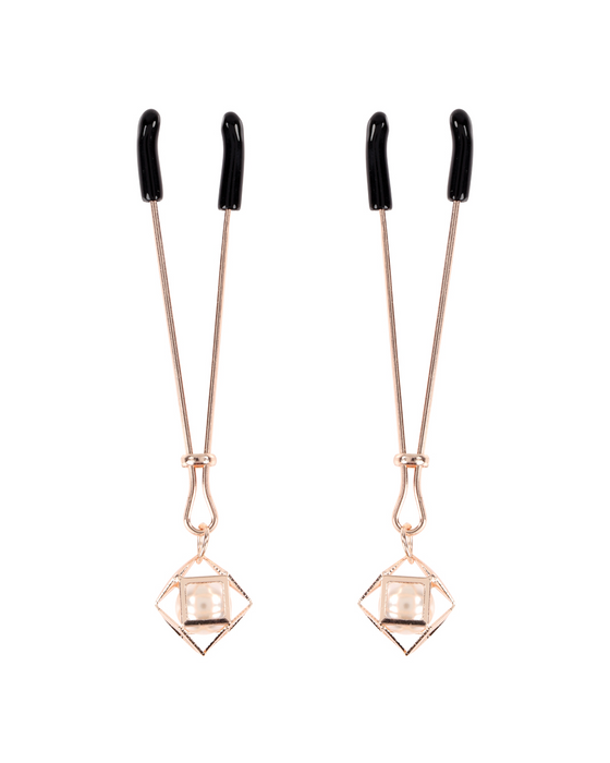 Sex And Mischief Brat Pearl Nipple Clips - Rose Gold upright 